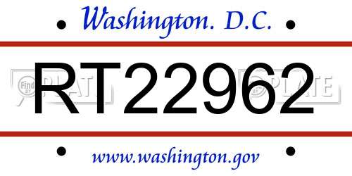 RT22962 District Of Columbia License Plate