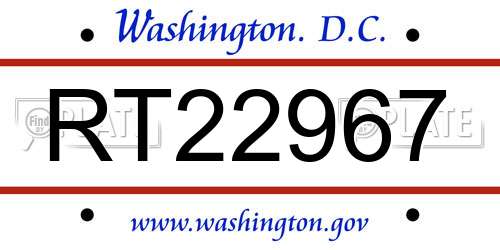 RT22967 District Of Columbia License Plate