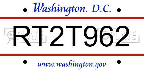 RT2T962 District Of Columbia License Plate