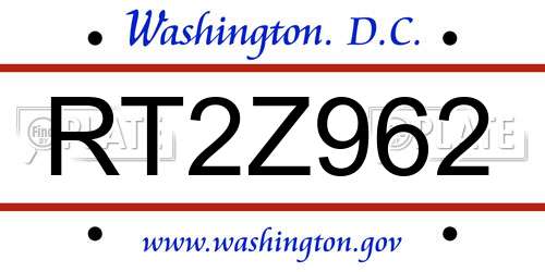 RT2Z962 District Of Columbia License Plate