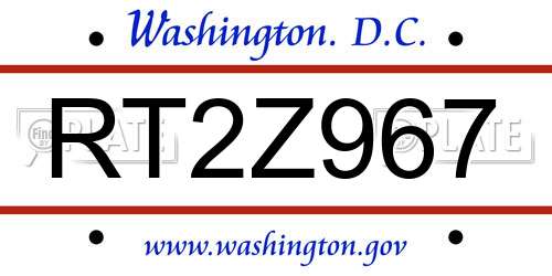 RT2Z967 District Of Columbia License Plate