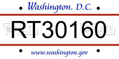 RT30160 District Of Columbia License Plate