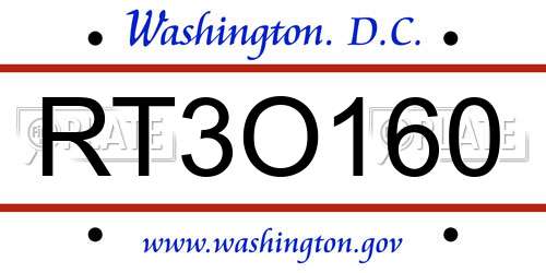 RT3O160 District Of Columbia License Plate