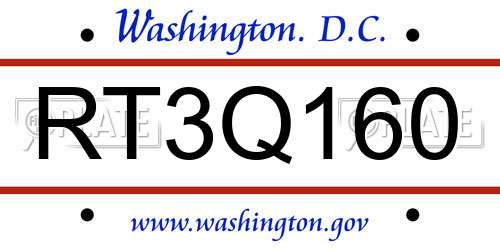 RT3Q160 District Of Columbia License Plate