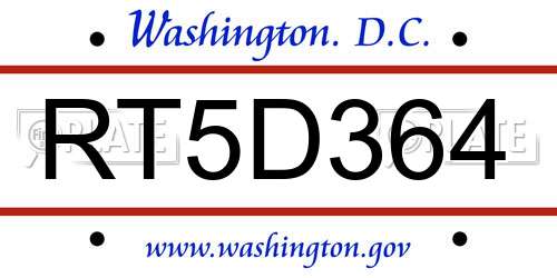 RT5D364 District Of Columbia License Plate