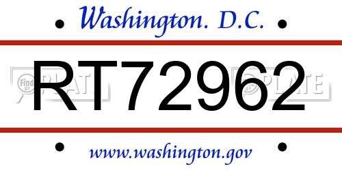 RT72962 District Of Columbia License Plate