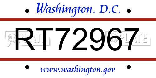RT72967 District Of Columbia License Plate