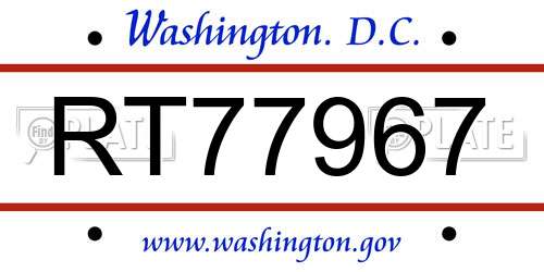 RT77967 District Of Columbia License Plate