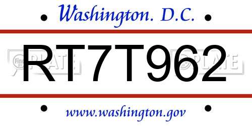 RT7T962 District Of Columbia License Plate