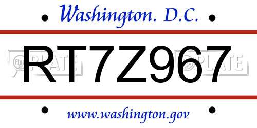 RT7Z967 District Of Columbia License Plate