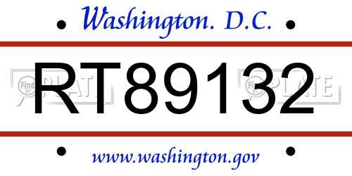 RT89132 District Of Columbia License Plate
