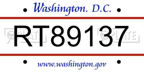 RT89137 District Of Columbia License Plate