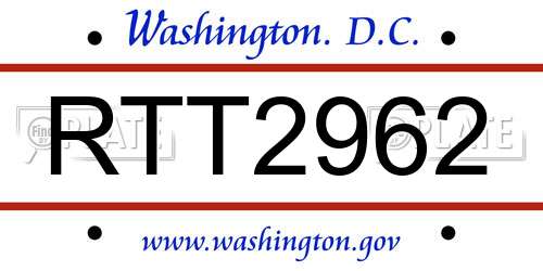 RTT2962 District Of Columbia License Plate