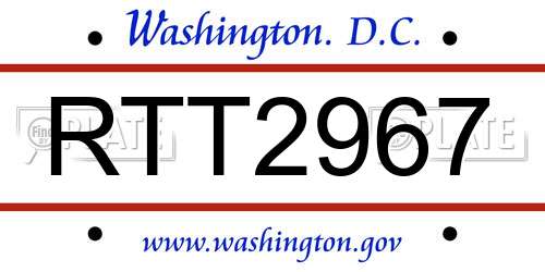 RTT2967 District Of Columbia License Plate