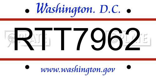 RTT7962 District Of Columbia License Plate