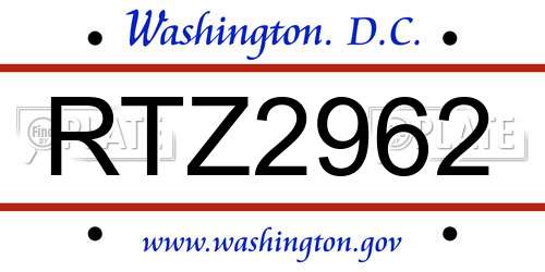 RTZ2962 District Of Columbia License Plate