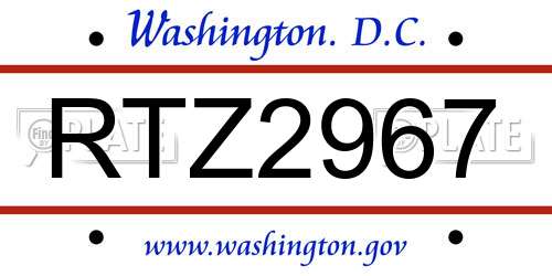 RTZ2967 District Of Columbia License Plate