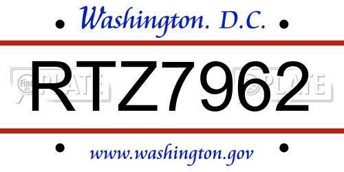 RTZ7962 District Of Columbia License Plate