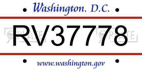 RV37778 District Of Columbia License Plate