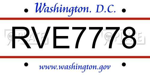 RVE7778 District Of Columbia License Plate
