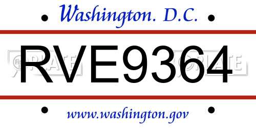 RVE9364 District Of Columbia License Plate