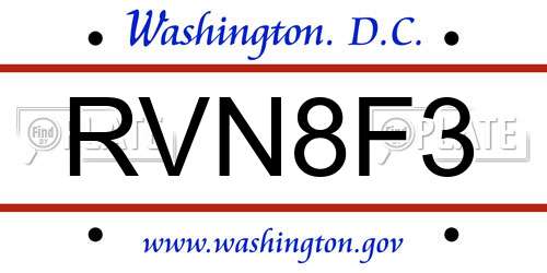 RVN8F3 District Of Columbia License Plate