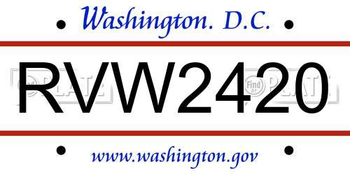 RVW2420 District Of Columbia License Plate