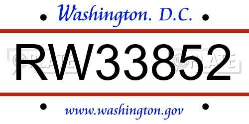 RW33852 District Of Columbia License Plate