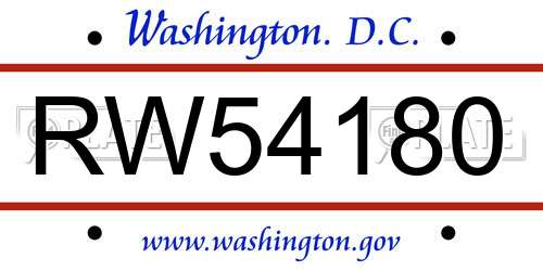 RW54180 District Of Columbia License Plate