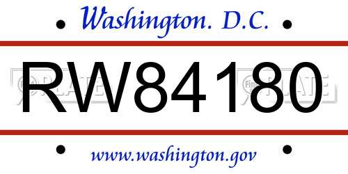 RW84180 District Of Columbia License Plate
