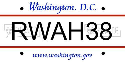 RWAH38 District Of Columbia License Plate