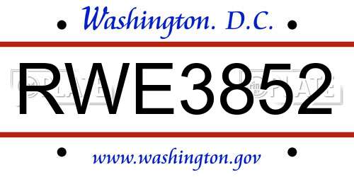 RWE3852 District Of Columbia License Plate