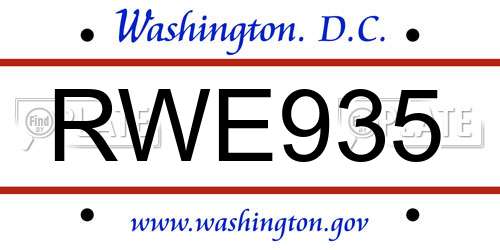 RWE935 District Of Columbia License Plate
