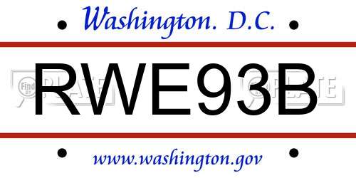 RWE93B District Of Columbia License Plate