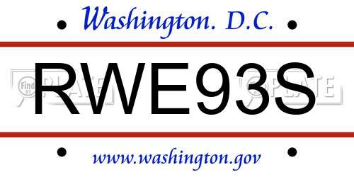 RWE93S District Of Columbia License Plate