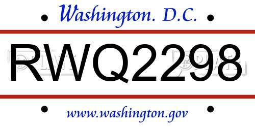 RWQ2298 District Of Columbia License Plate