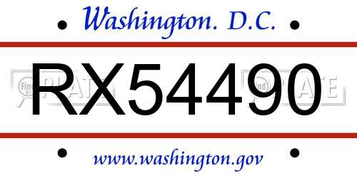 RX54490 District Of Columbia License Plate