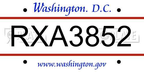 RXA3852 District Of Columbia License Plate