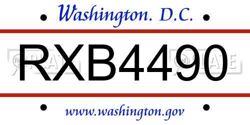RXB4490 District Of Columbia License Plate
