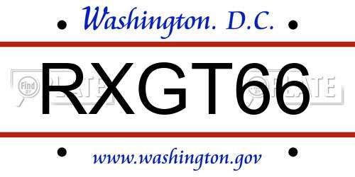 RXGT66 District Of Columbia License Plate
