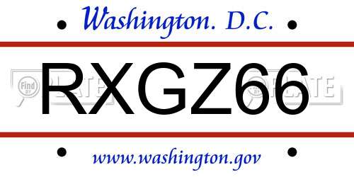RXGZ66 District Of Columbia License Plate