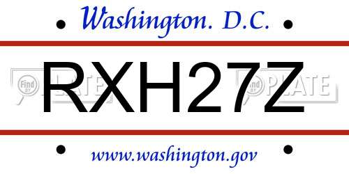 RXH27Z District Of Columbia License Plate