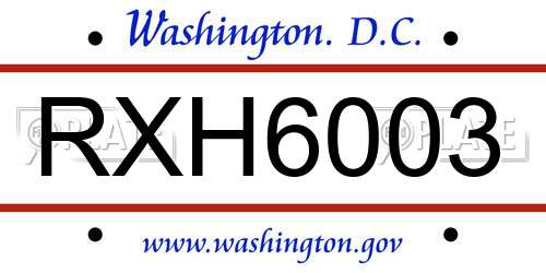 RXH6003 District Of Columbia License Plate
