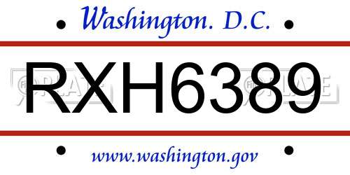 RXH6389 District Of Columbia License Plate