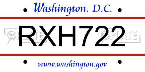 RXH722 District Of Columbia License Plate