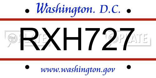 RXH727 District Of Columbia License Plate