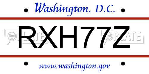 RXH77Z District Of Columbia License Plate