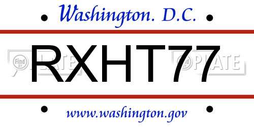 RXHT77 District Of Columbia License Plate