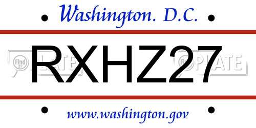 RXHZ27 District Of Columbia License Plate