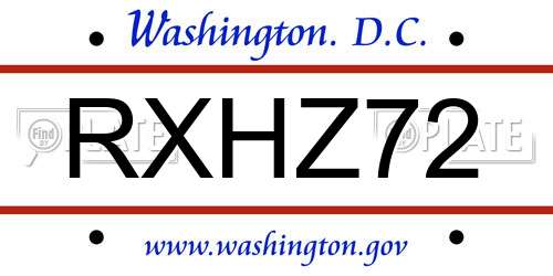 RXHZ72 District Of Columbia License Plate